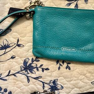 Coach Teal Leather Wristlet